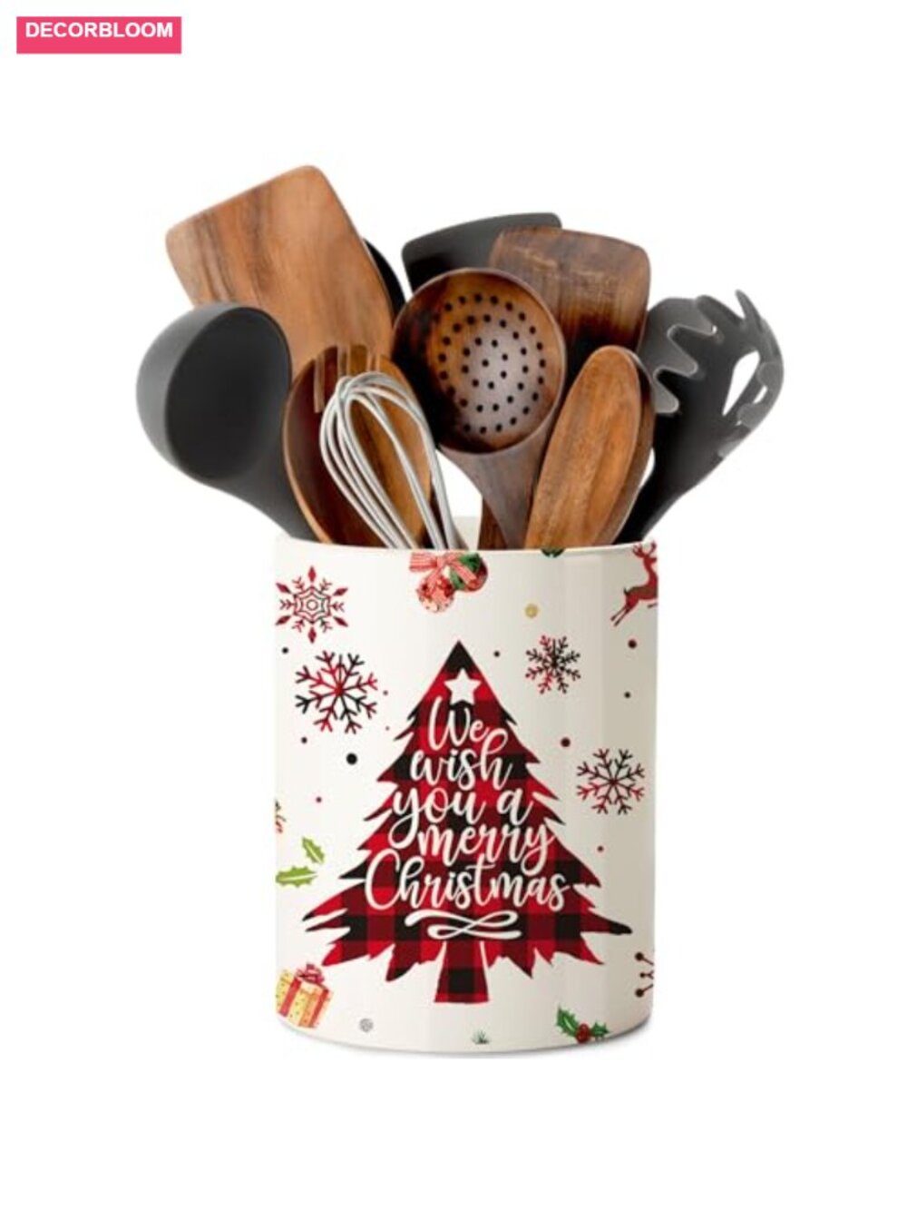 Christmas Tree Ceramic Utensil Holder Kitchen Decor Organizer